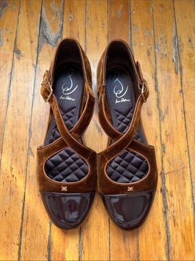 Sam Edelman Brown Velvet and Cross-Strap Flats